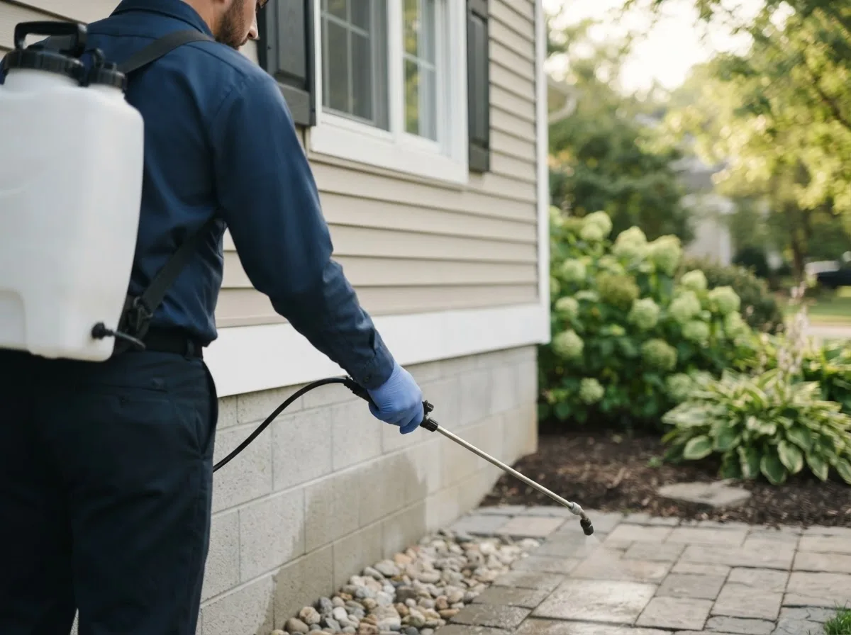 Pest control technician inspecting a home in Nederland, TX